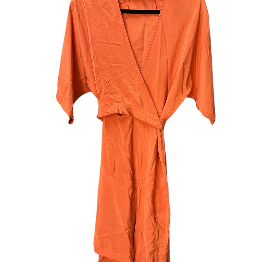 Diane von Furstenberg 100% Silk Wrap Midi Dress | Orange | Size Small - Picture 4 of 7
